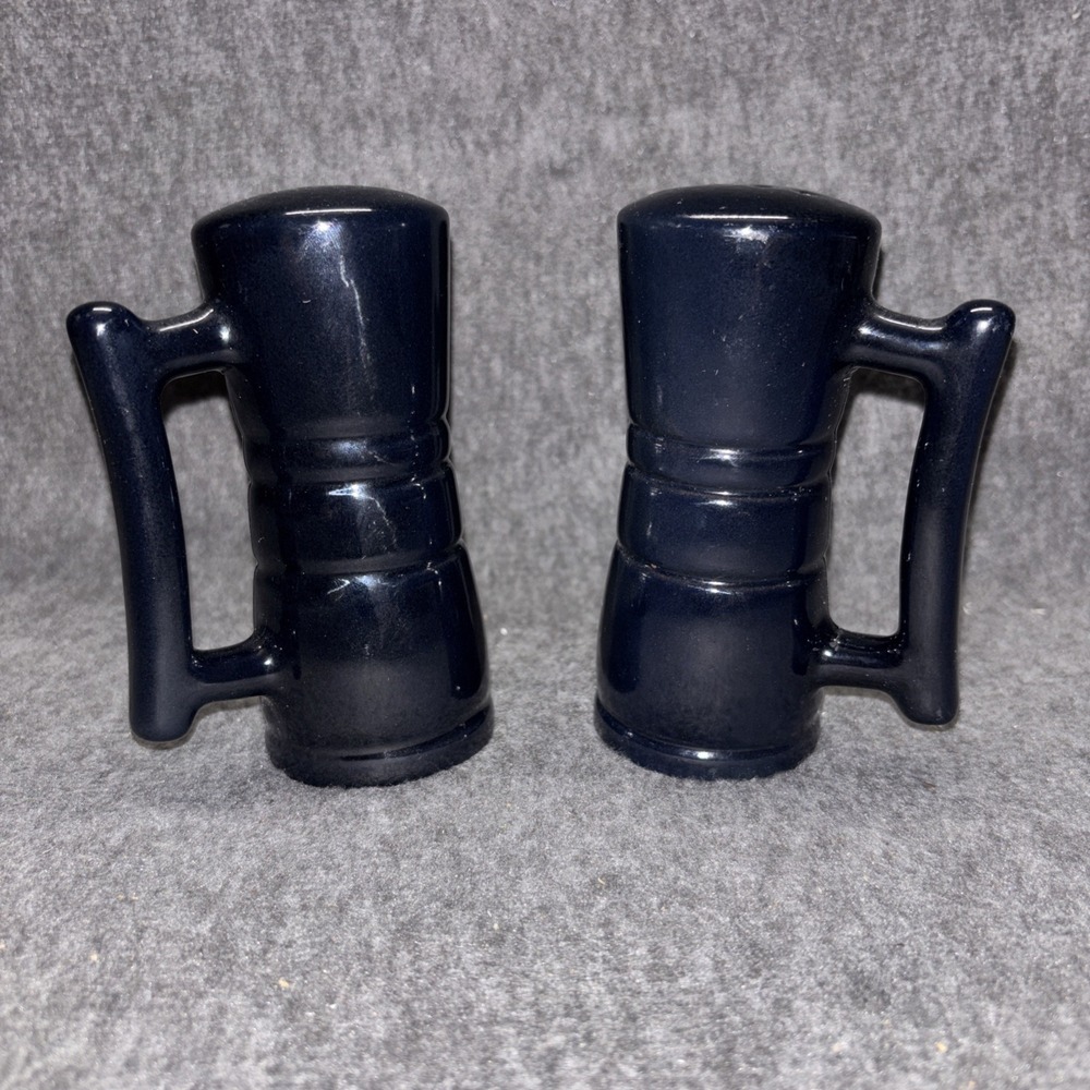 Vtg Frankoma Westwind Salt & Pepper Shakers Dark Navy Blue W/Corks Handles‎ EUC